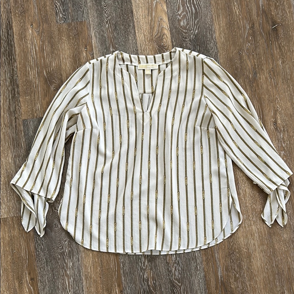 Michael Kors Striped White and Gold Women's Top